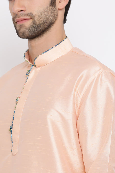 VASTRAMAY Peach Silk Kurta And Pyjama Baap Beta Set